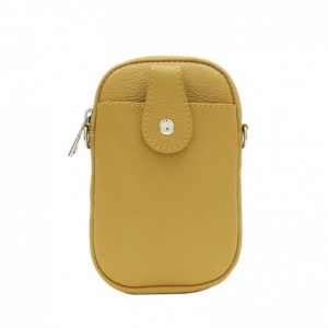 Leather Crossbody Phone Bag - Mustard
